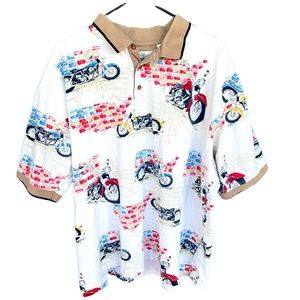 American Summer Polo Shirt Mens XXL 2X‎ White Brown Motorcycle USA Travel